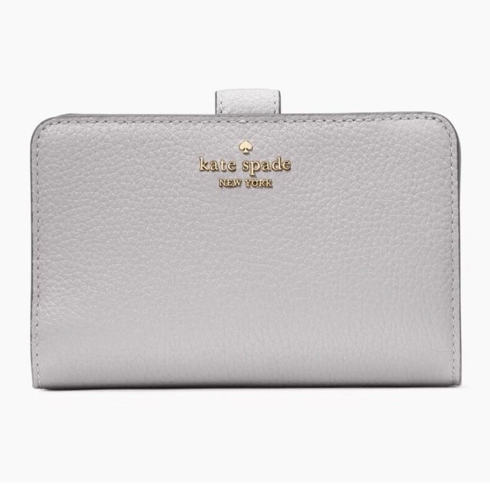 Kate Spade Lena Medium Compact Bifold Wallet Mountain Grey Pebbled Leather KH787